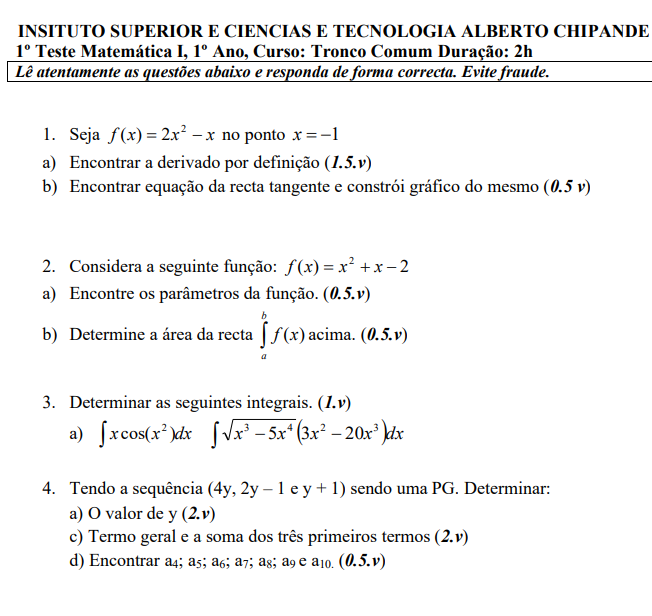 Baixar 1º Teste de Matemática I - 2024 (ISCTAC)