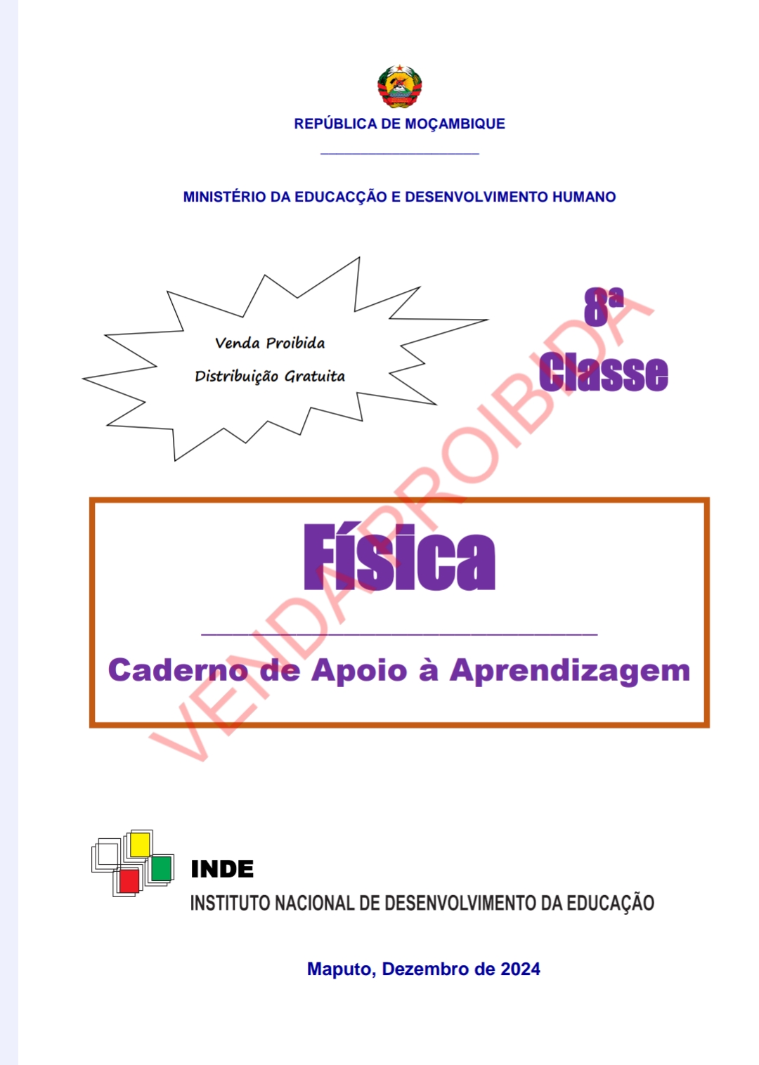 Caderno de Física da 8ª Classe – Edição INDE 2024