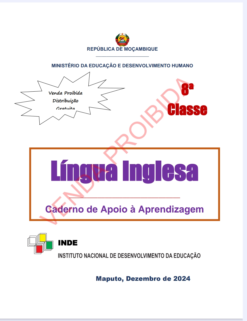 Caderno de Inglês da 8ª Classe – Edição INDE 2024