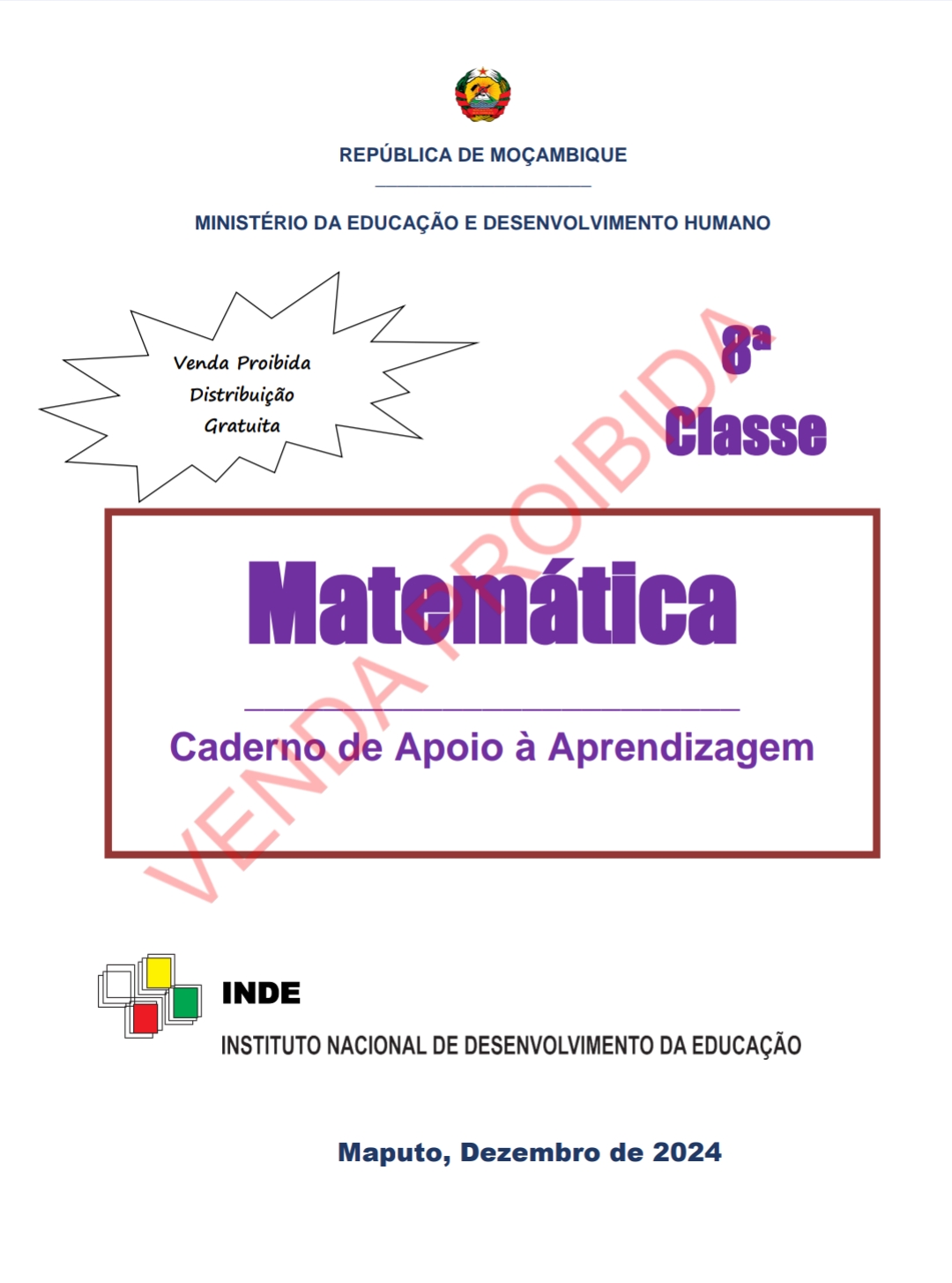 Caderno de Matemática da 8ª Classe – Edição INDE 2024 em PDF