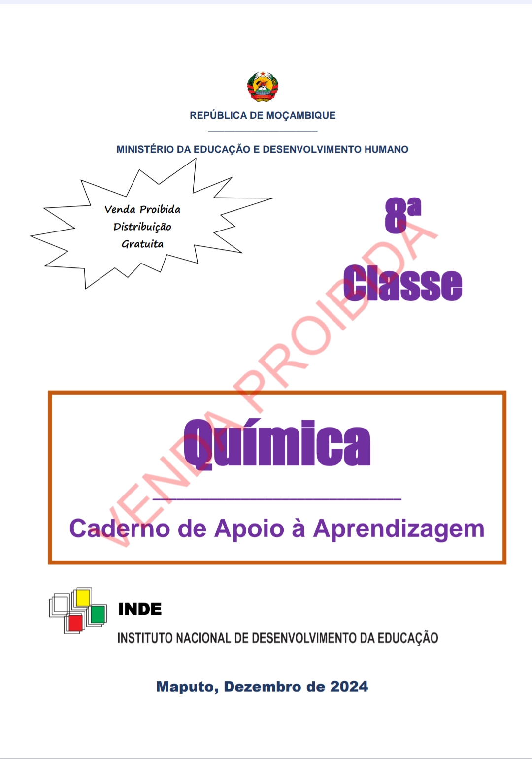 Caderno de Química da 8ª Classe – Edição INDE 2024 em PDF