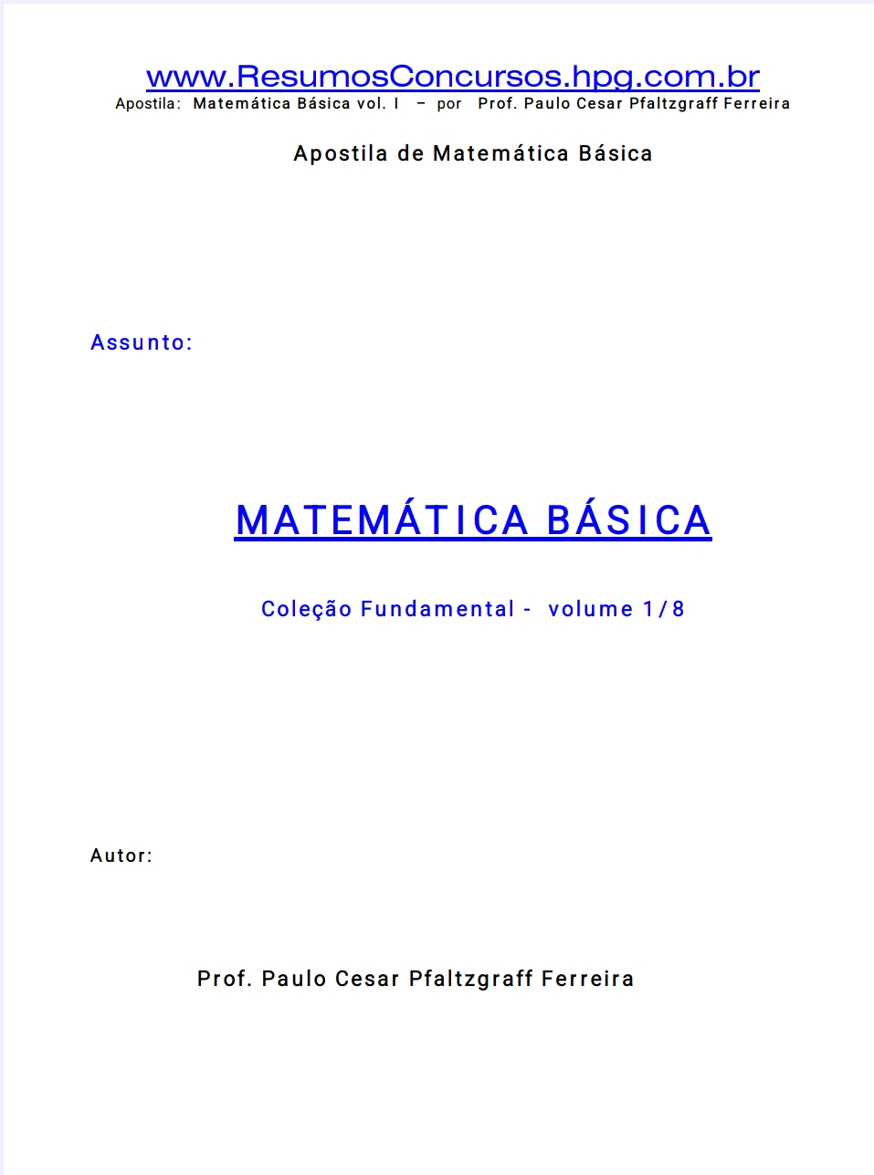 Apostila: Matemática Básica vol. I por Prof. Ferreira [em PDF]