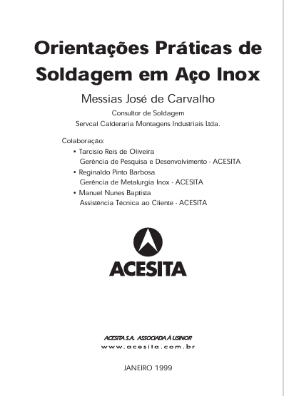 Livro "Orientações Práticas de Soldagem em Aço Inox" (ACESITA 1999) - Em PDF