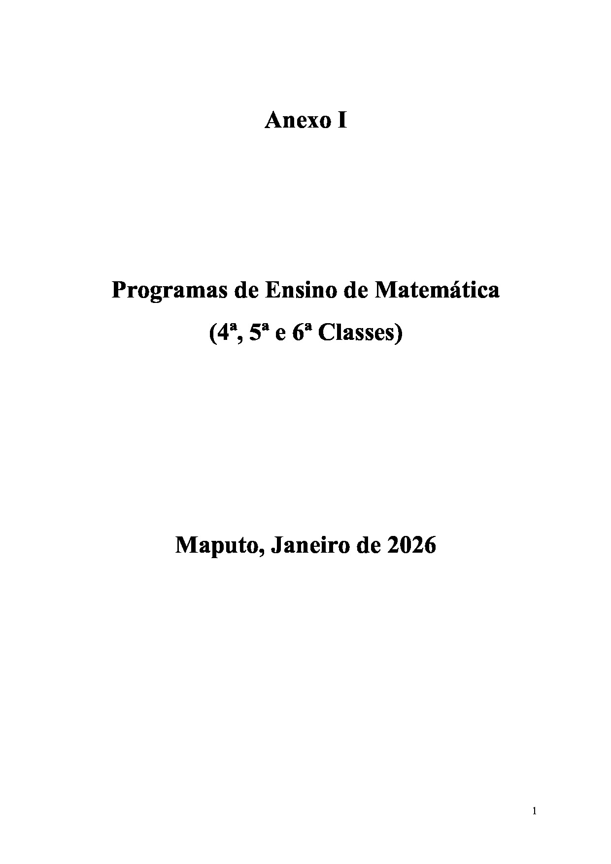 Programa de Ensino de Matemática da 4ª, 5ª e 6ª Classes – Moçambique 2026 em PDF